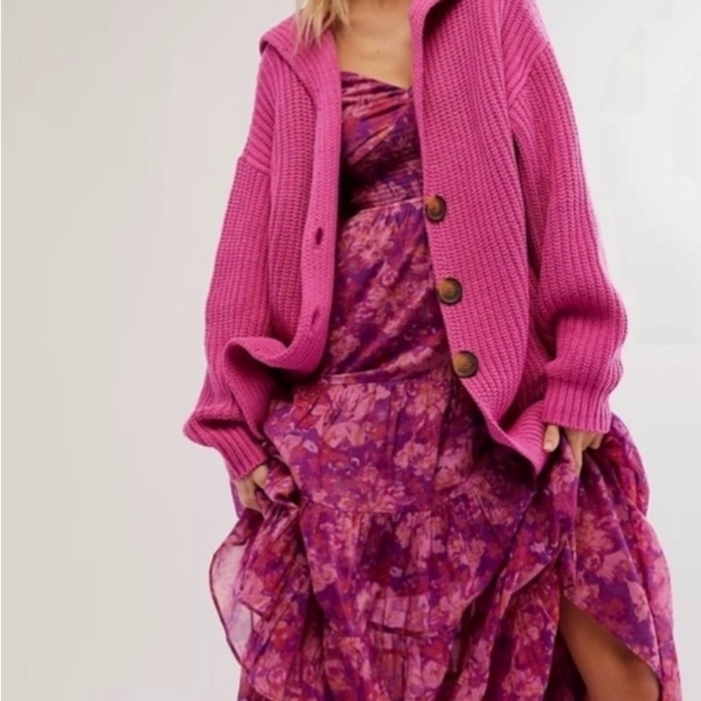Free People Pink Chunky Knit Oversize Sweater